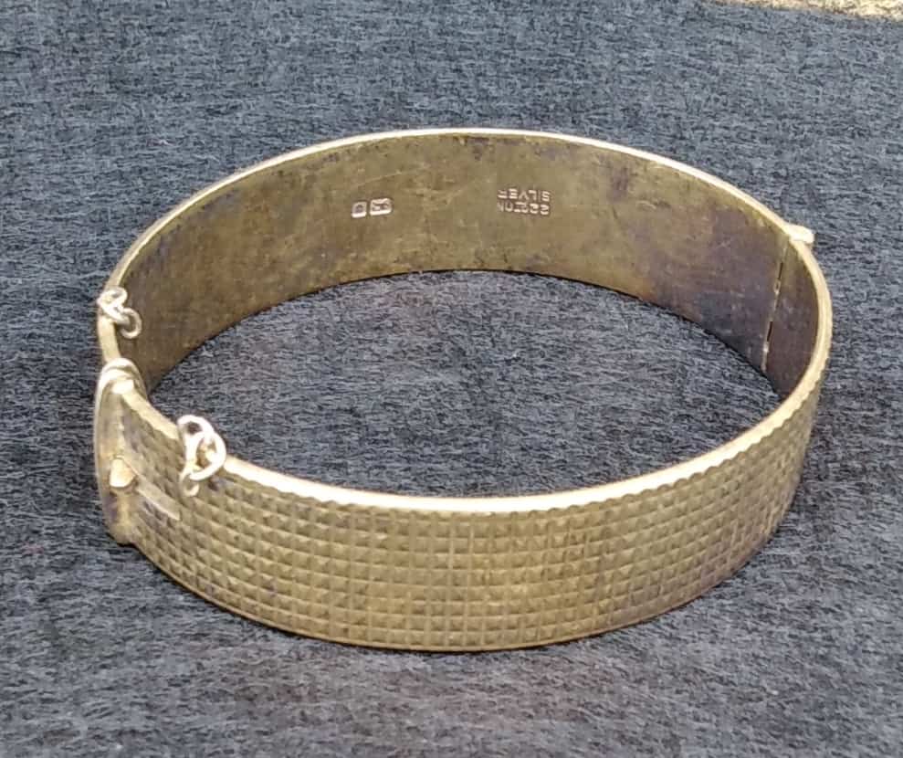 Vintage 1983 Fred Manshaw 22ct Gold On Silver "Hobnail" Pyramid Stud Bangle